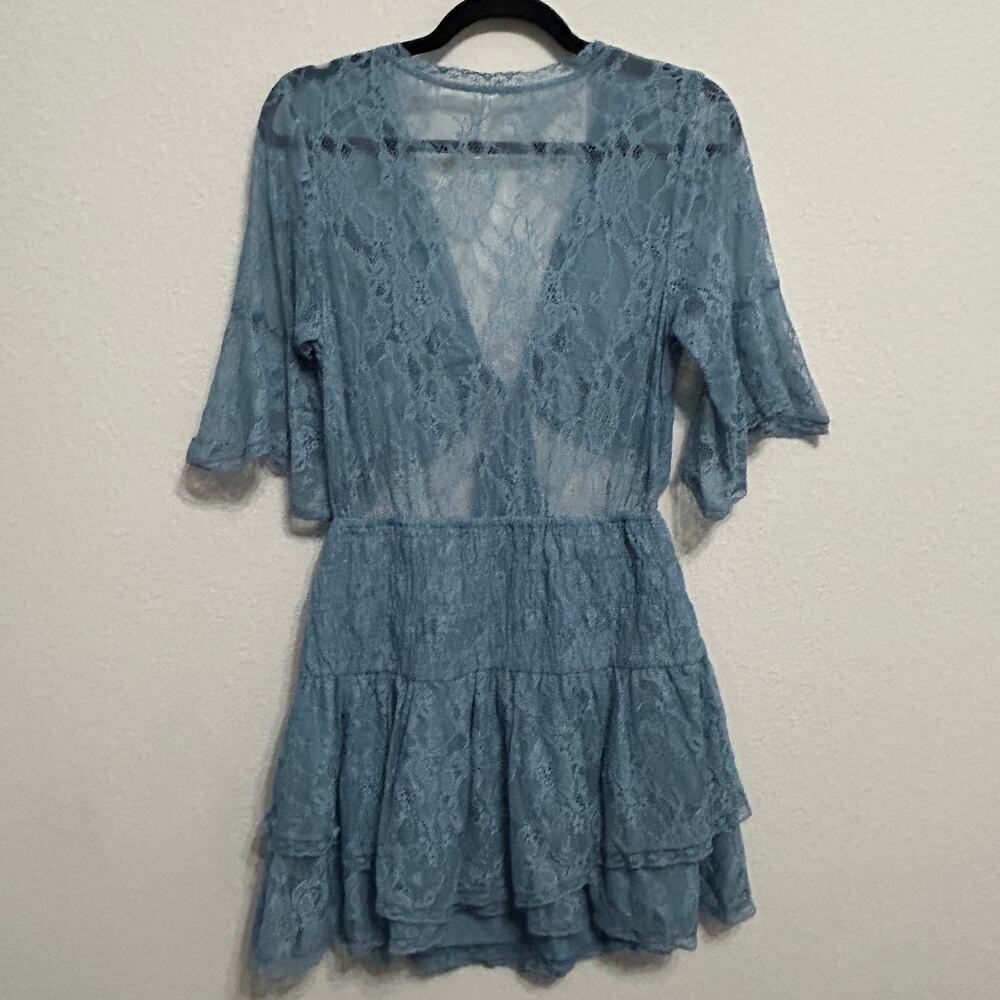 NEW Free People Lala Lace Mini Dress Baby Denim Blue Boho Romantic Femme Medium - Picture 6 of 9